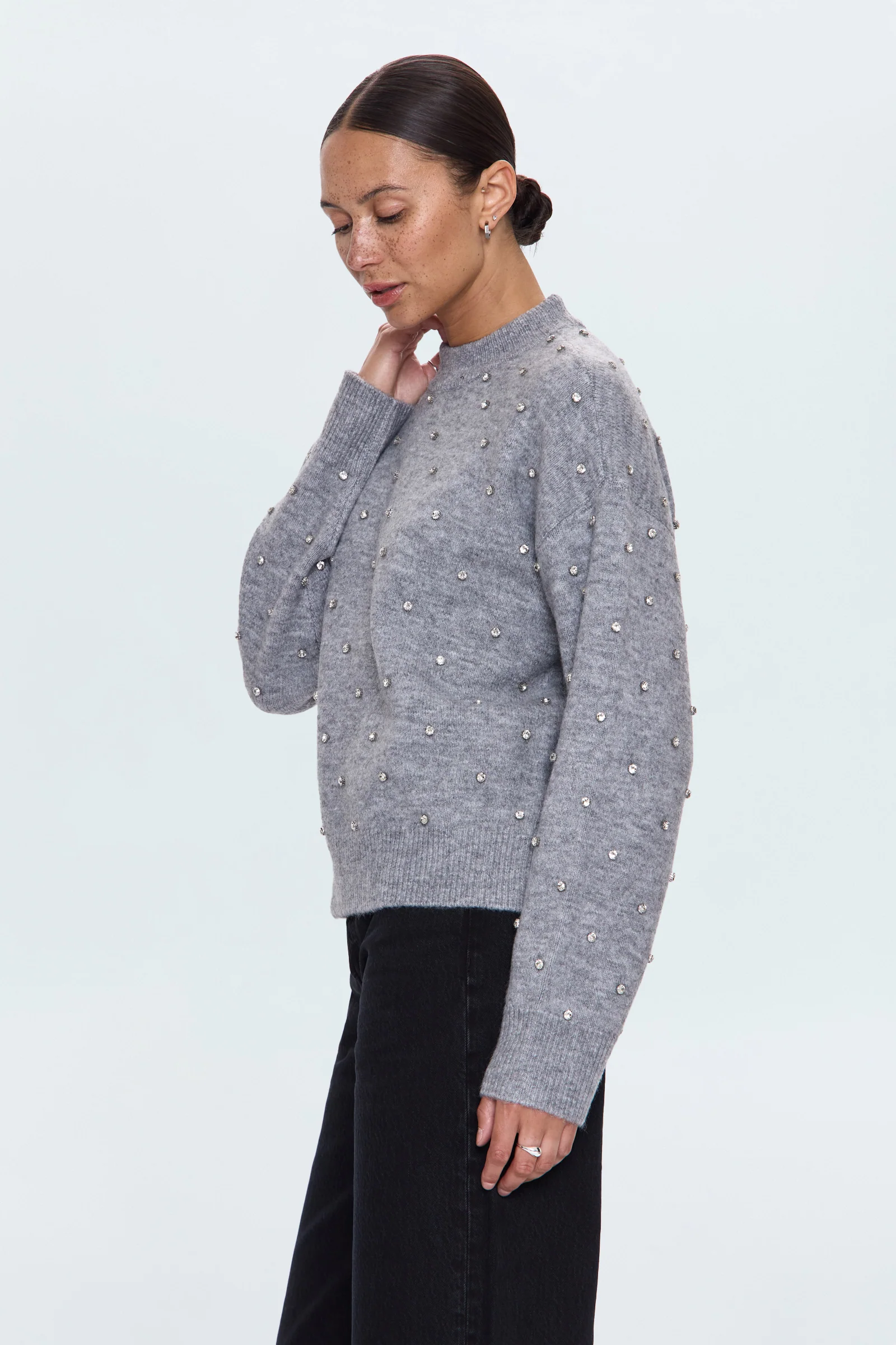 Aura Relaxed Crew Neck Sweater - Charcoal Diamonte - Image 4
