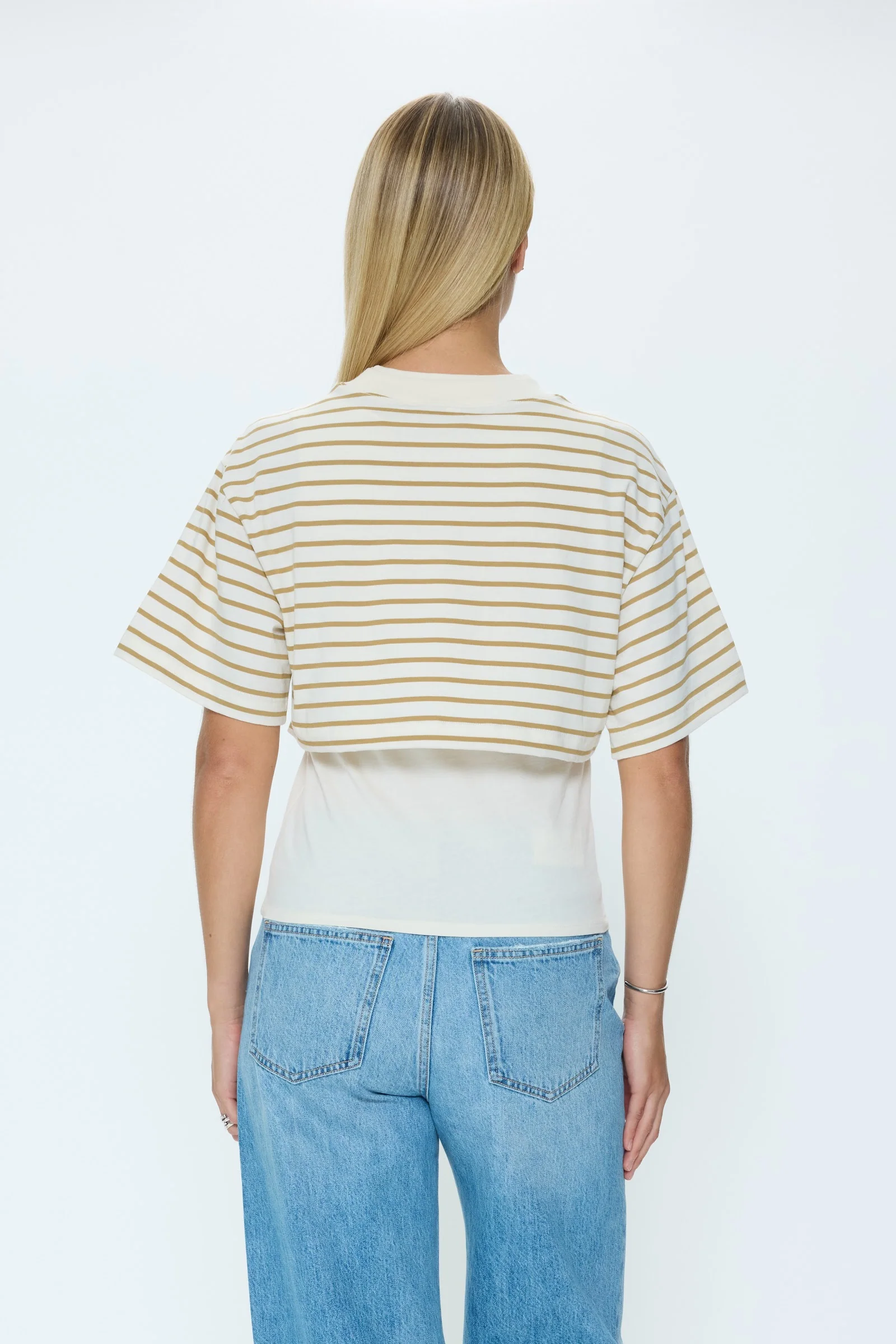 Camryn Boxy Tee Overlay - Tannin Ecru Stripe - Image 4