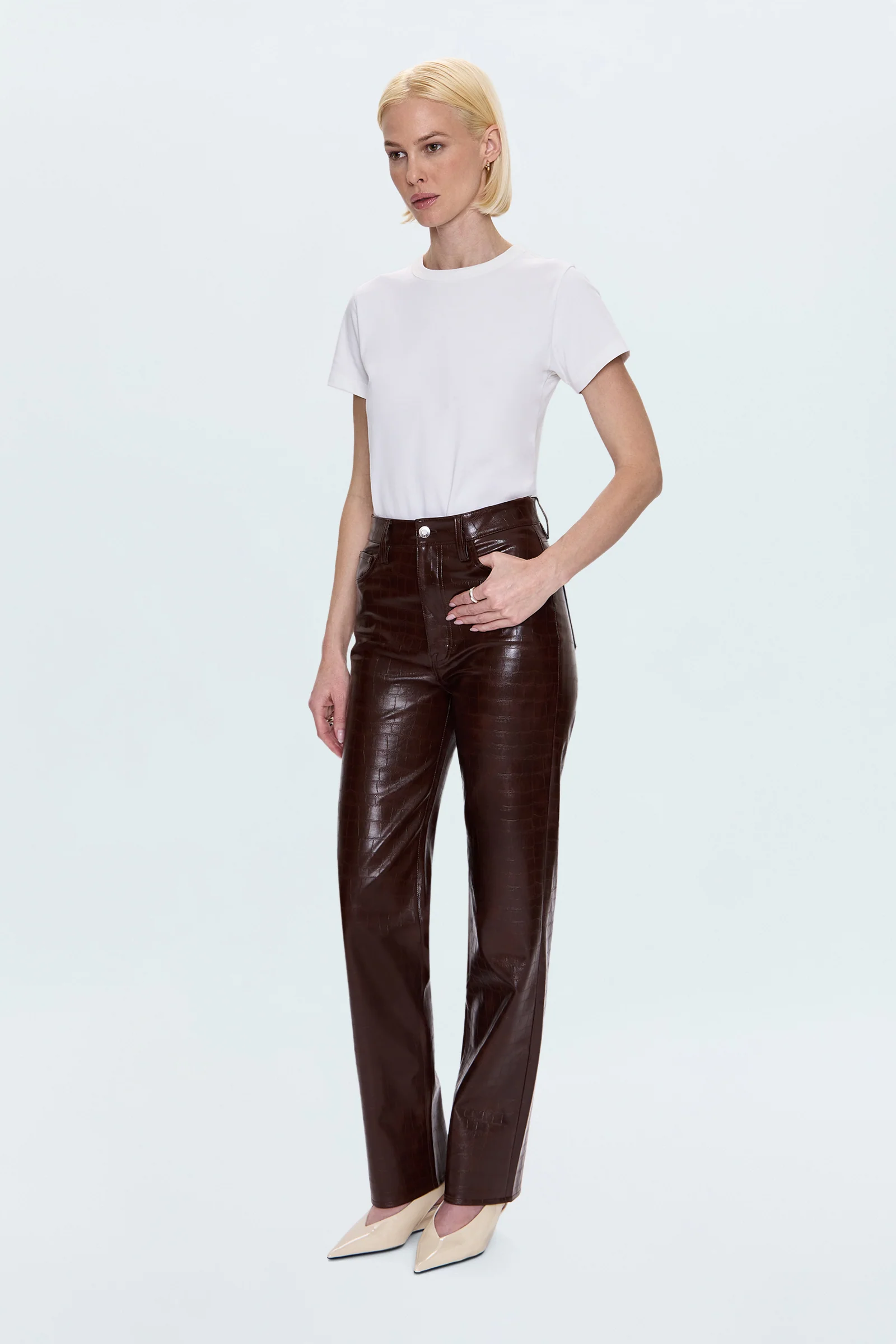 Cassie Super High Rise Straight Pant - Tobacco Croc - Image 4