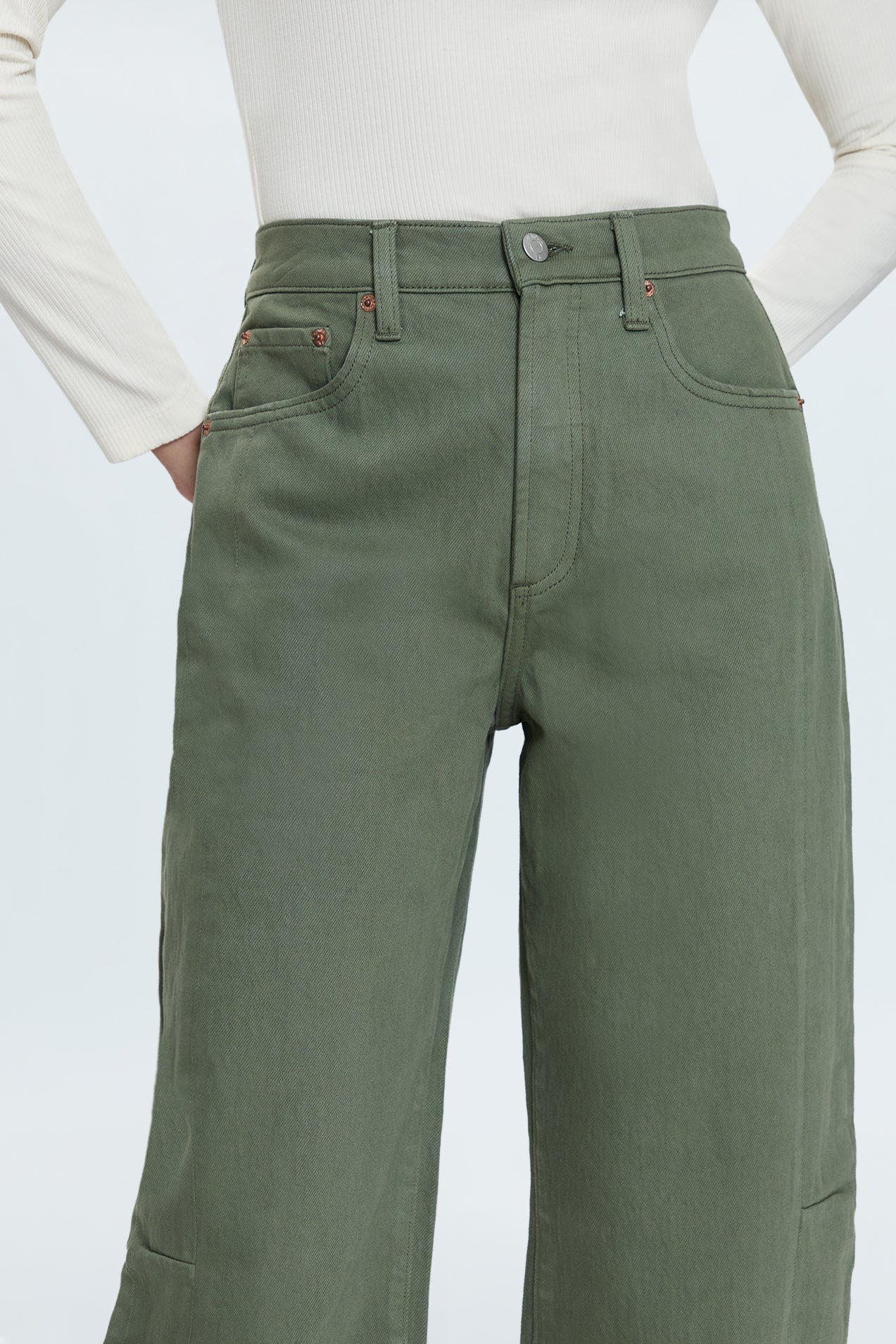 Eli High Rise Barrel Jean - Calvary Olive - Image 3