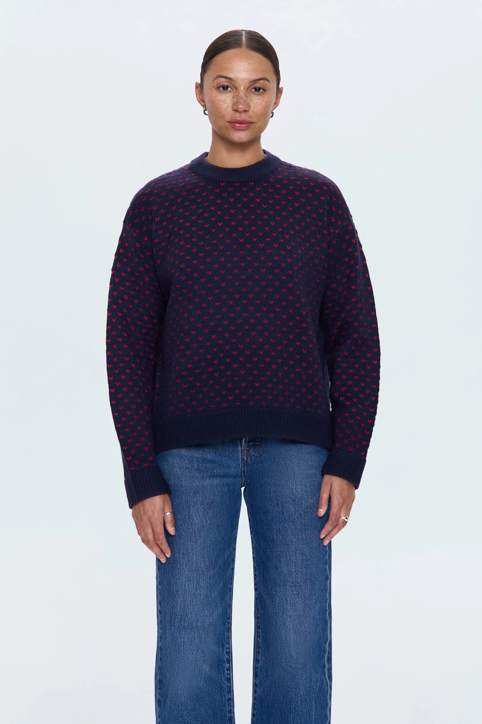 Hanna Oversized Sweater - Navy Red Hearts - Image 2
