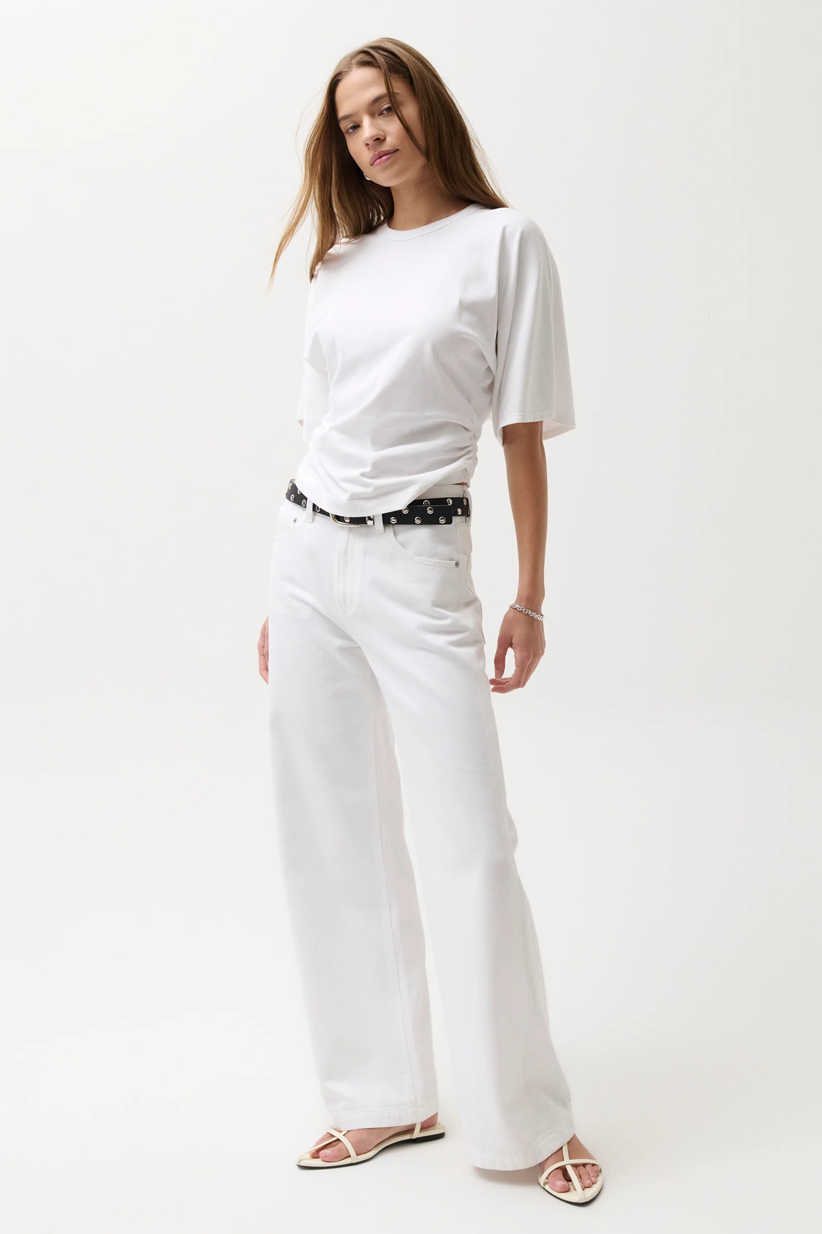 PETITE Jadyn Low Slung Palazzo Jean - Vivid White - Image 3