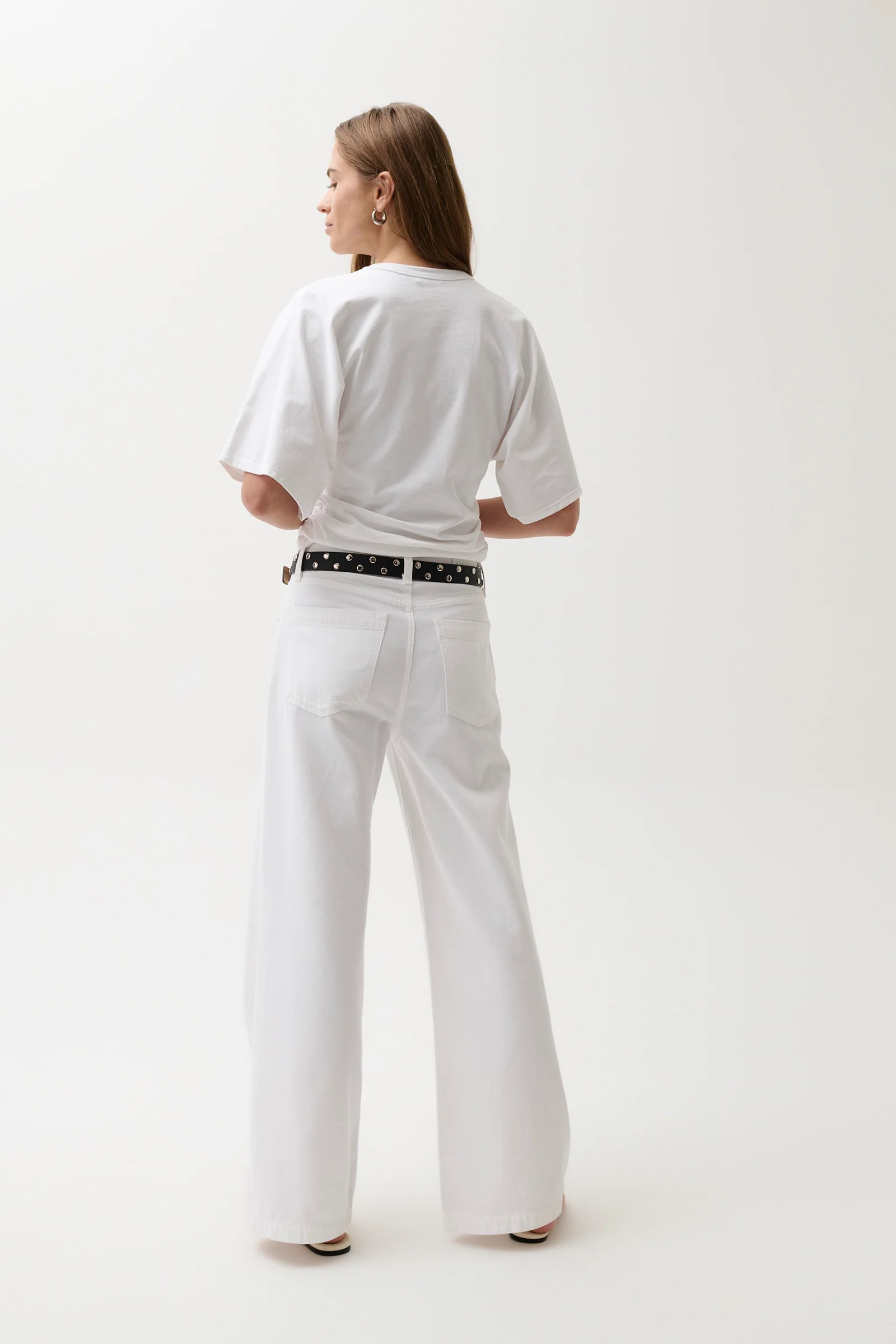 PETITE Jadyn Low Slung Palazzo Jean - Vivid White - Image 5