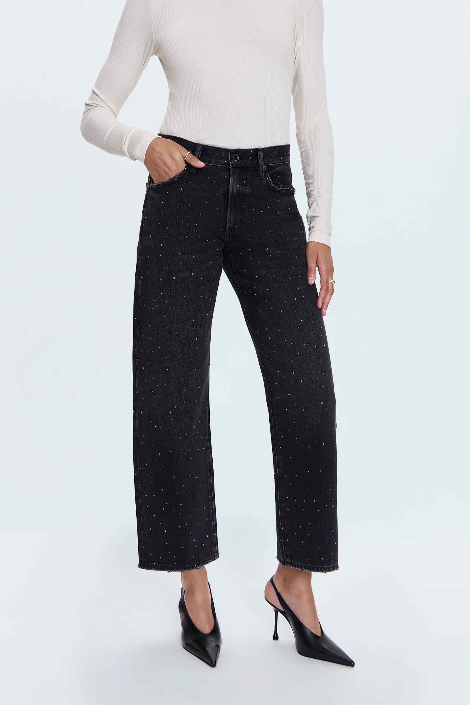 Lexi Mid Rise Bowed Straight Jean - Silver Screen - Image 3