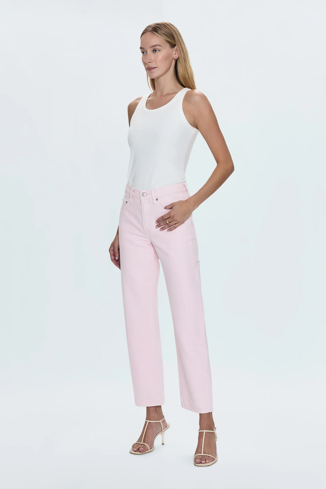 Lexi Mid Rise Bowed Straight Jean - Blush - Image 6