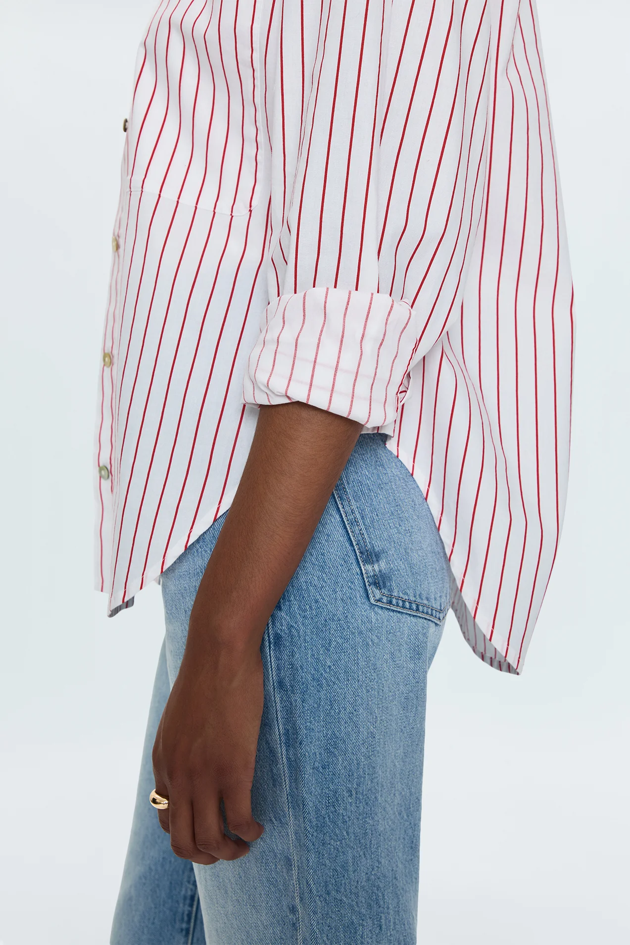 Samantha Oversized Button Up Shirt - Ruby Stripe - Image 3