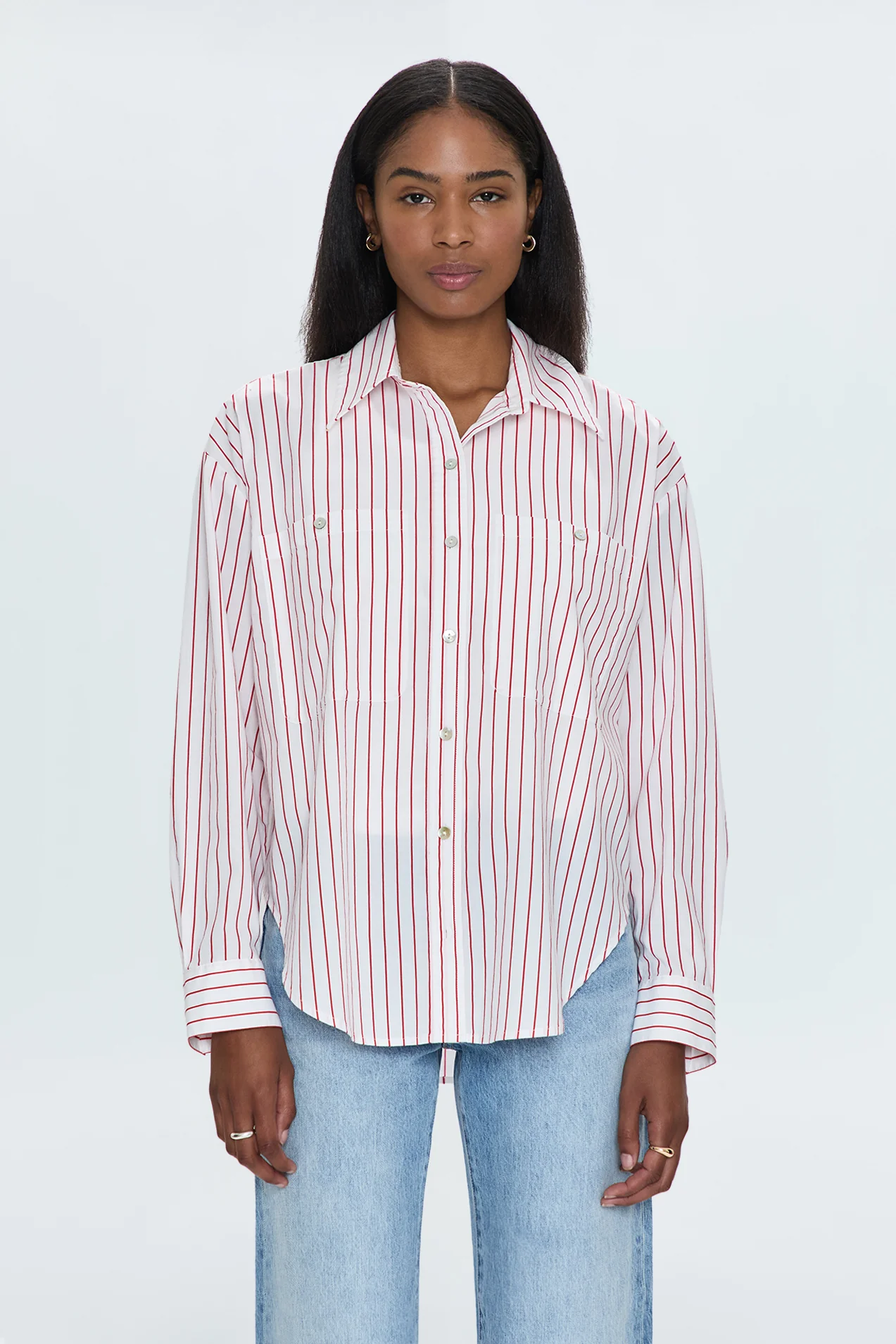 Samantha Oversized Button Up Shirt - Ruby Stripe - Image 4