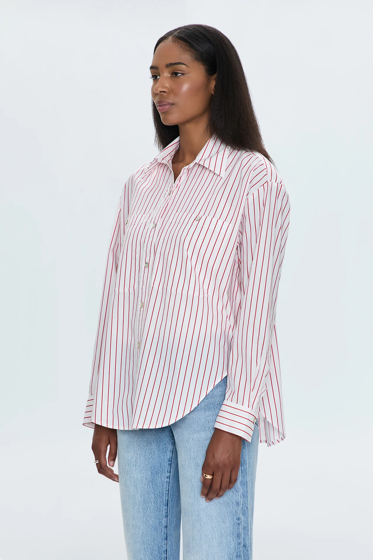 Samantha Oversized Button Up Shirt - Ruby Stripe - Image 5