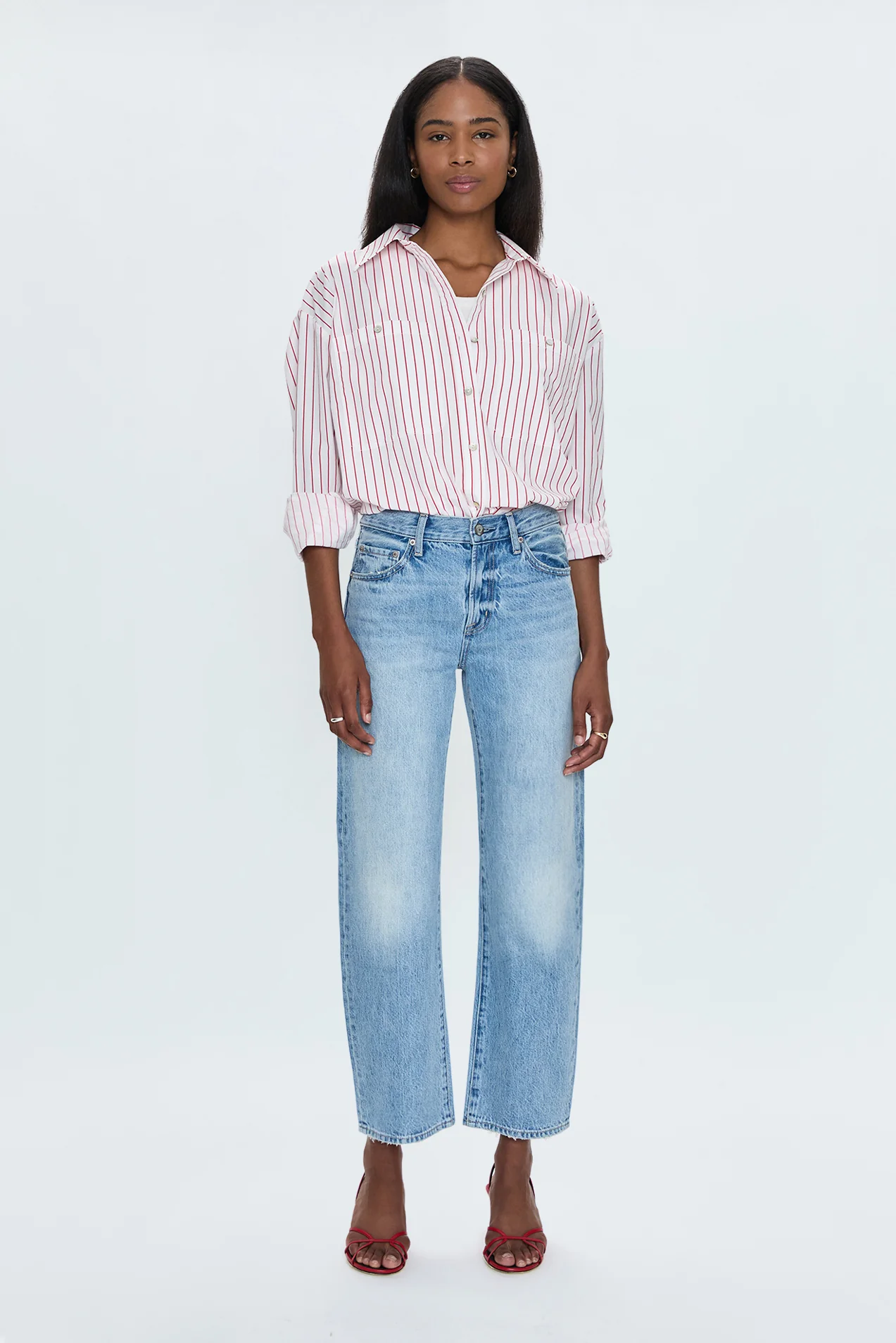 Samantha Oversized Button Up Shirt - Ruby Stripe - Image 7