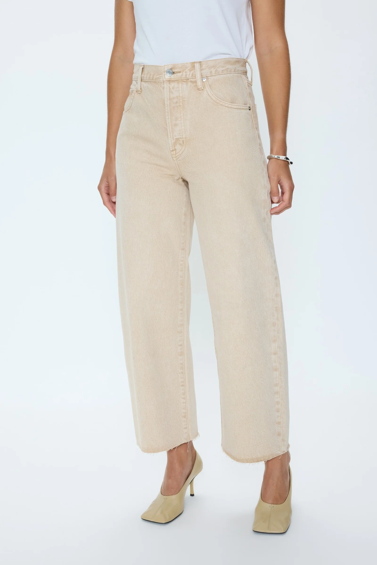 Tate Crop High Rise Bowed Wide Leg Jean - Dune - Image 4
