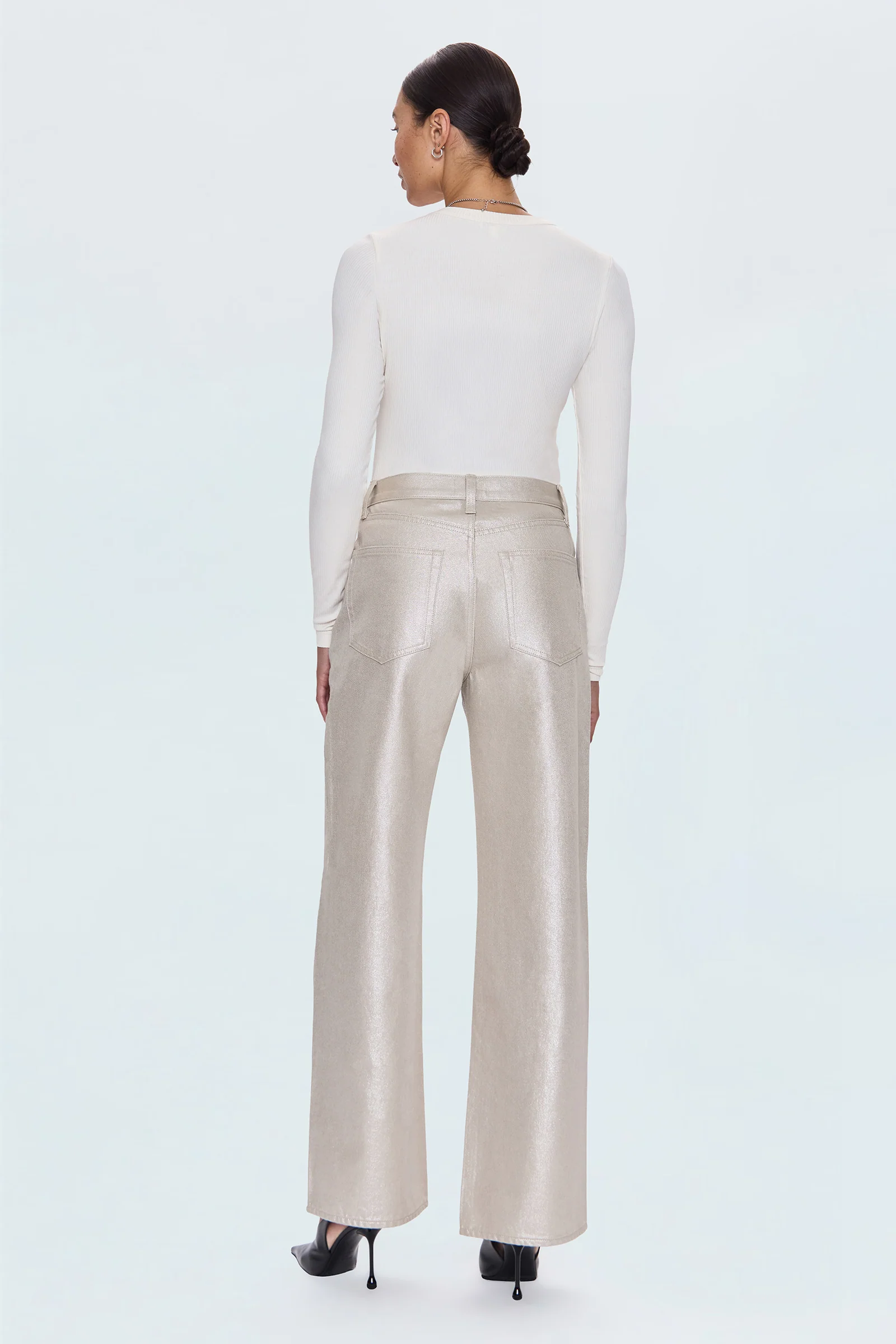 Tate High Rise Bowed Wide Leg Jean - Champagne Luster - Image 5
