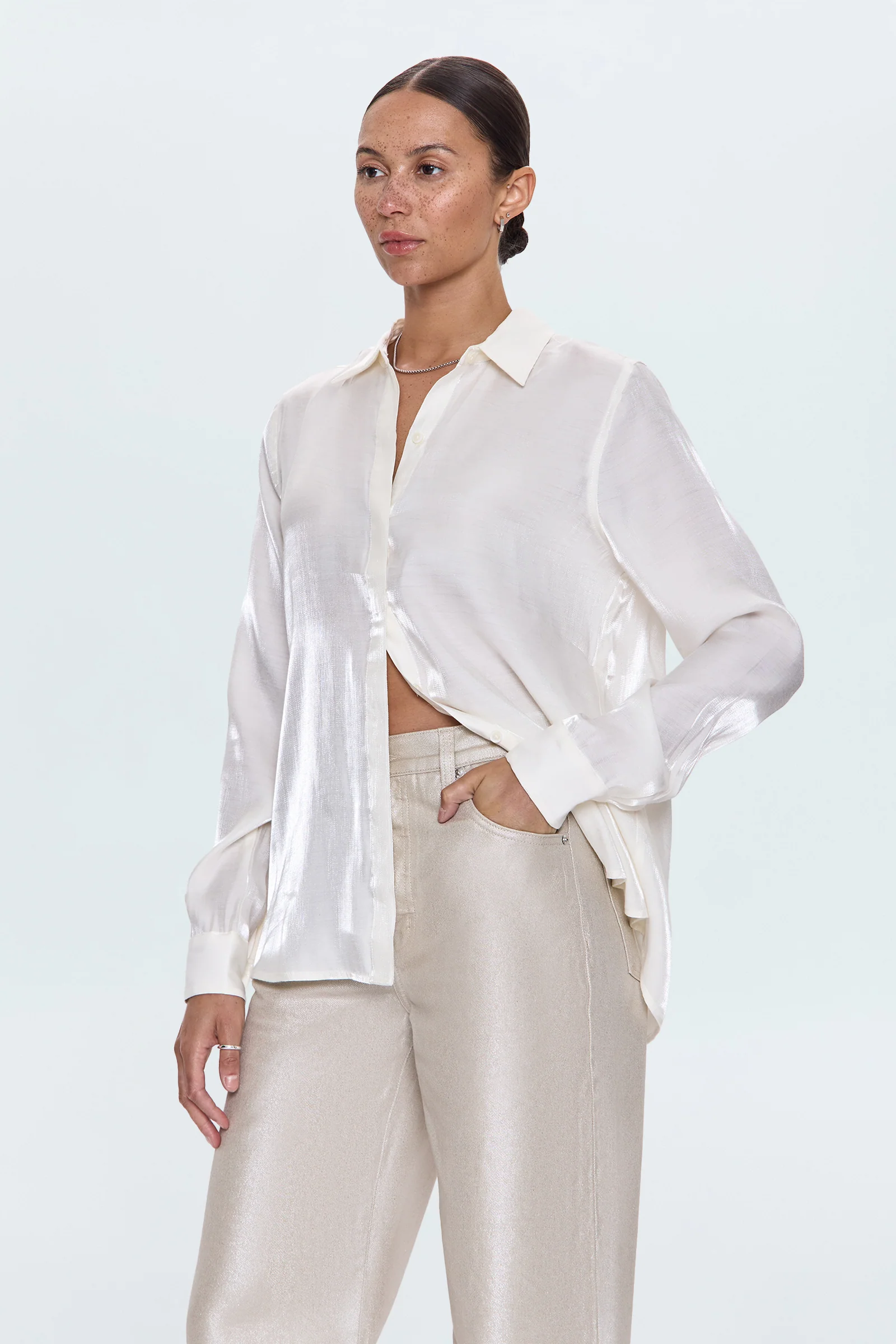Tilda Long Sleeve Button Up - Ecru - Image 3